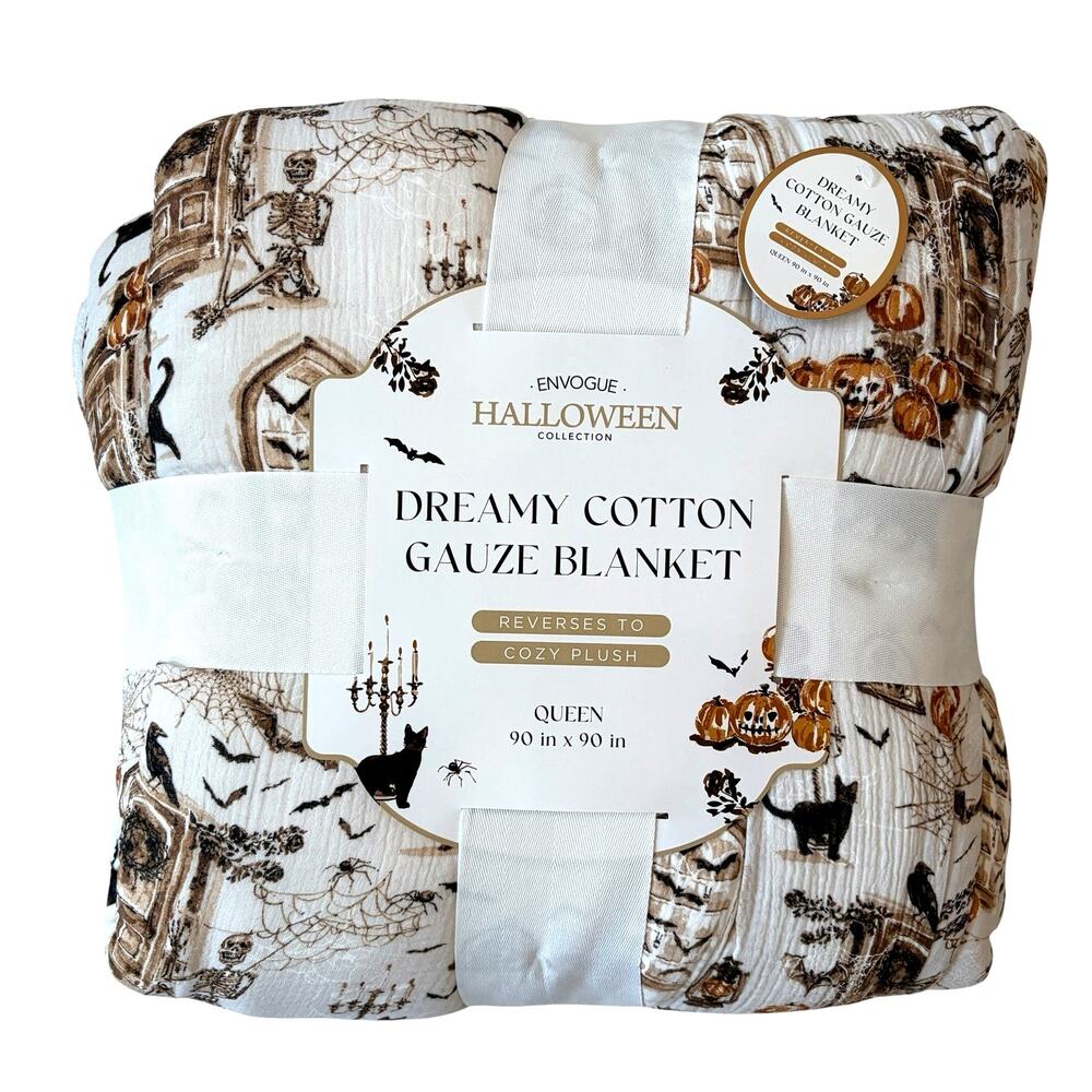 Envogue Dreamy Cotton Gauze Halloween Blanket 90x90 QUEEN Reversible to Plush